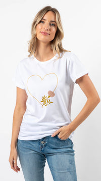 T Shirt White Flore with Gold Heart