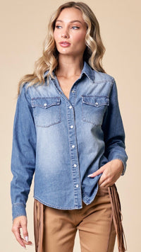 Dakota Snap Button Chambray Shirt Lt Denim