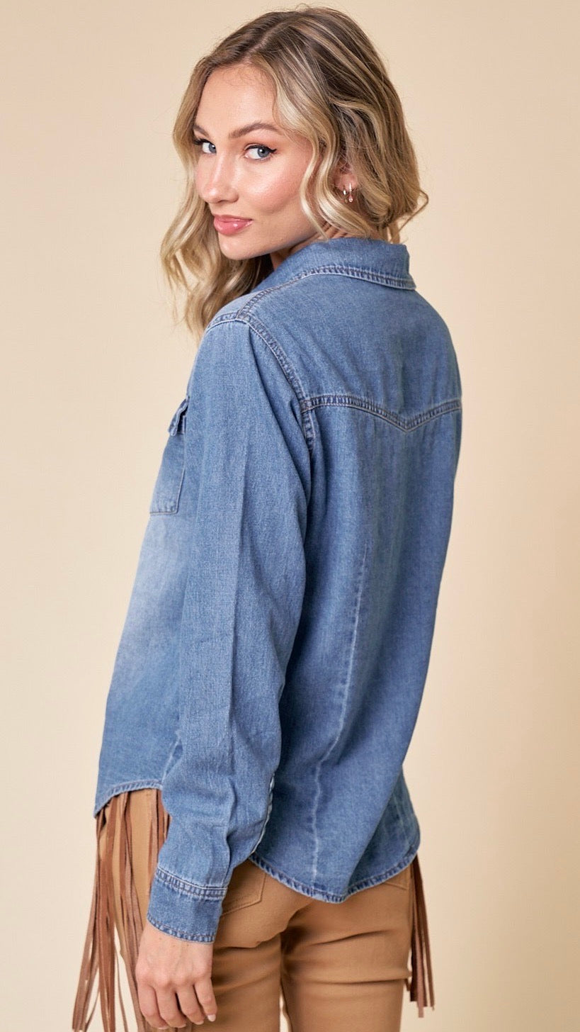 Dakota Snap Button Chambray Shirt Lt Denim