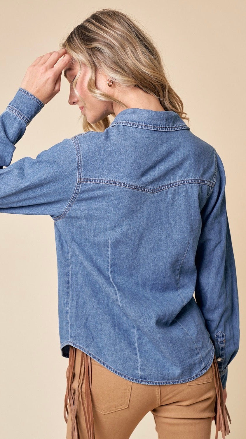 Dakota Snap Button Chambray Shirt Lt Denim