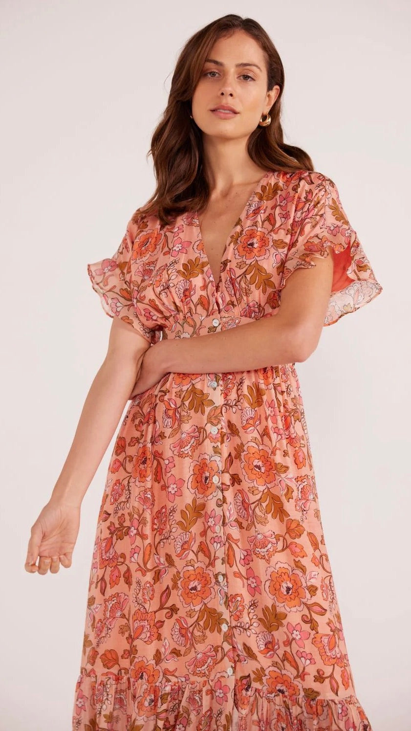 Amelia Button Down Midi Dress Peaflo