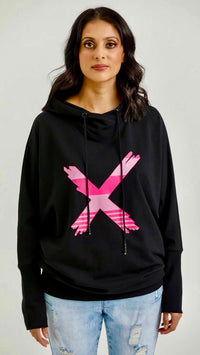 Ellen Hoodie Black with Irregular Pink Stripe X