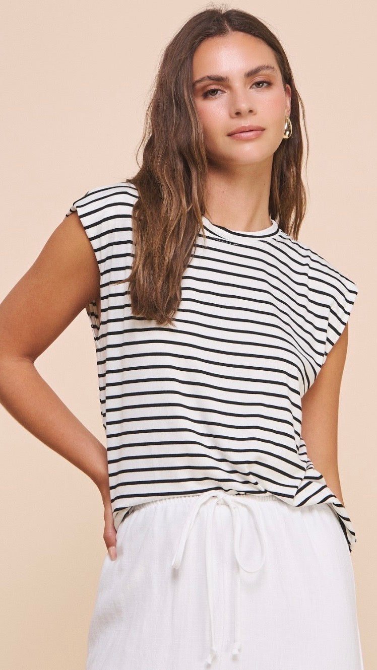 Maze Muscle Tee White Black Stripe