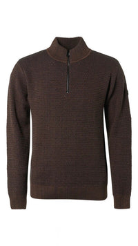 No Excess Pullover Half Zipper 2 Coloured Melange Brown