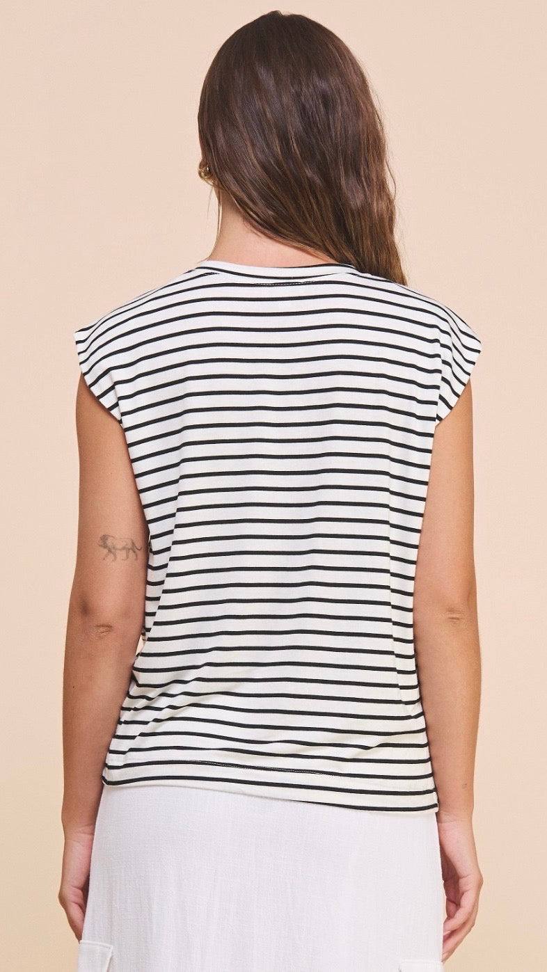 Maze Muscle Tee White Black Stripe