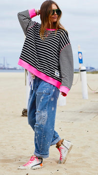 Retro Stripe Sweat Black/White