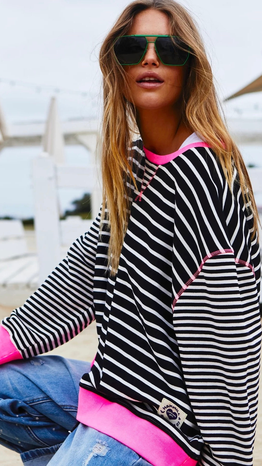 Retro Stripe Sweat Black/White