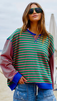 Retro Stripe Sweat Green/Pink