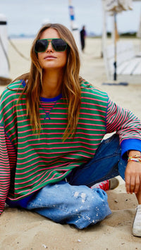 Retro Stripe Sweat Green/Pink