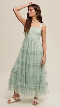 Poppy Frill Ruffle Maxi Dress Green Lilly