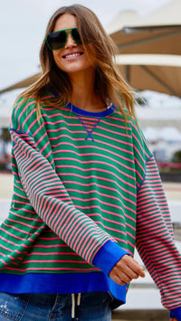 Retro Stripe Sweat Green/Pink