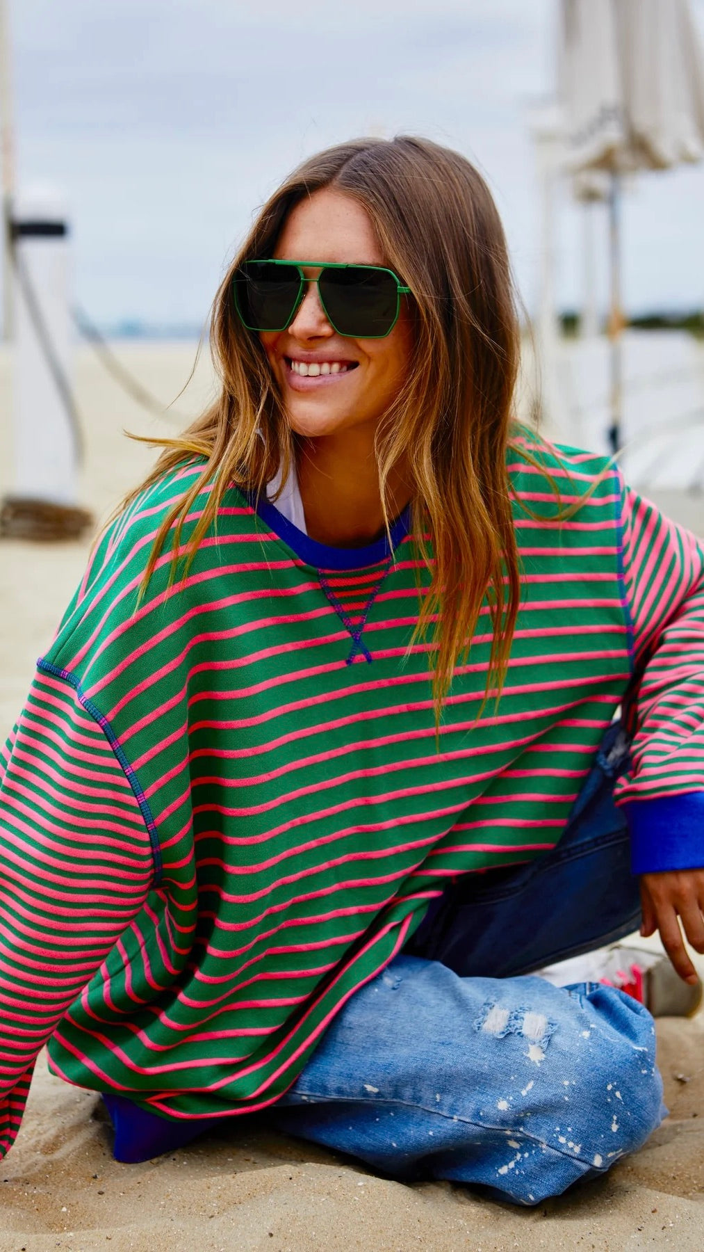 Retro Stripe Sweat Green/Pink