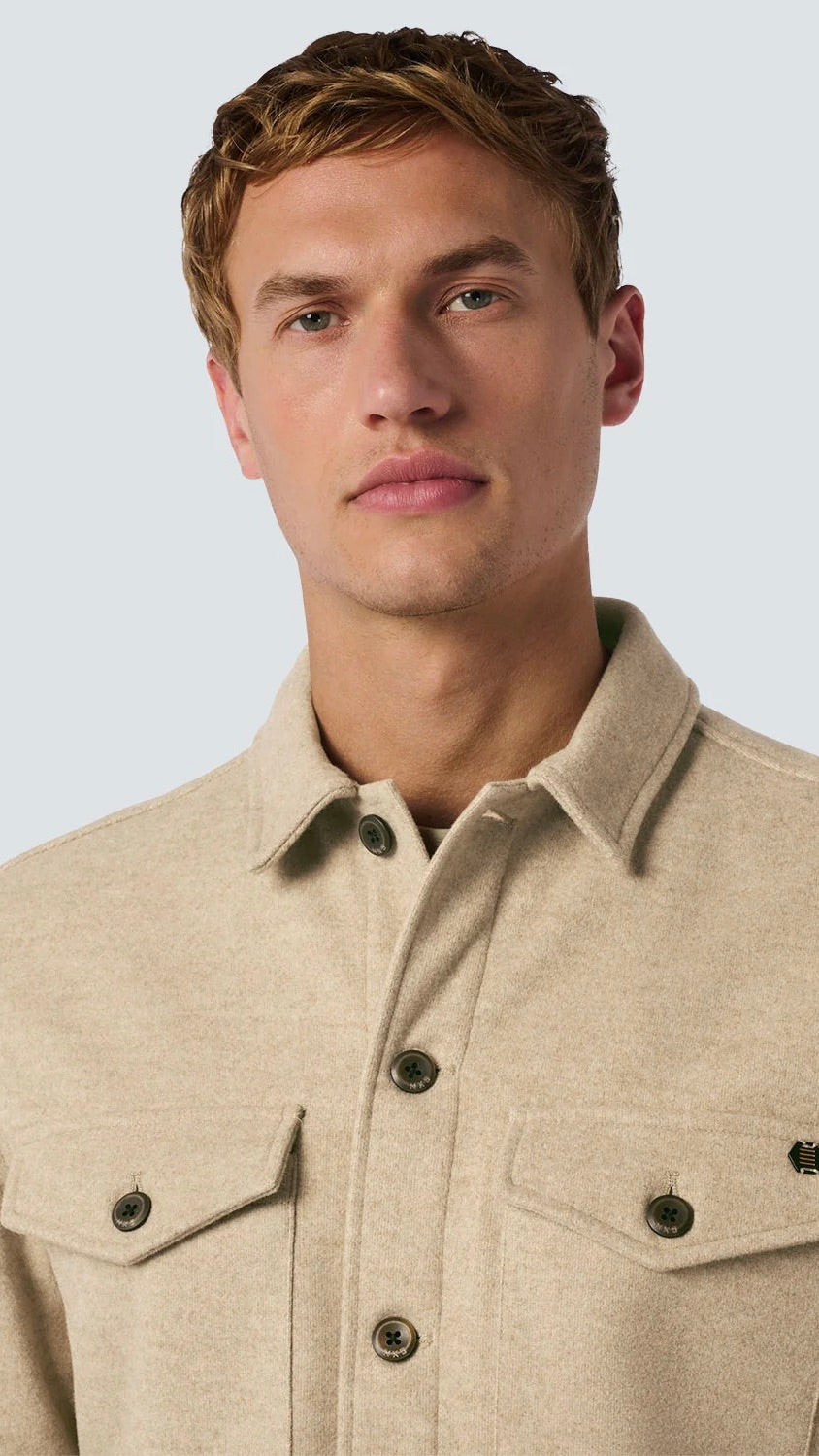 No Excess Overshirt Button Closure Melange Khaki