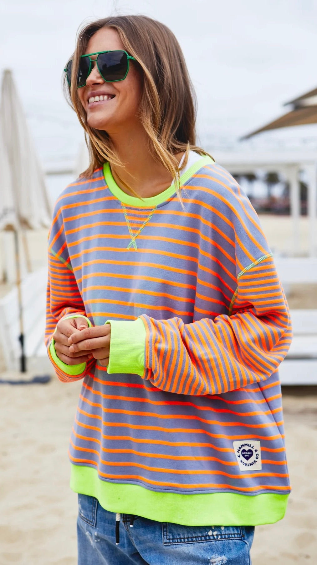 Retro Stripe Sweat Grey/Orange