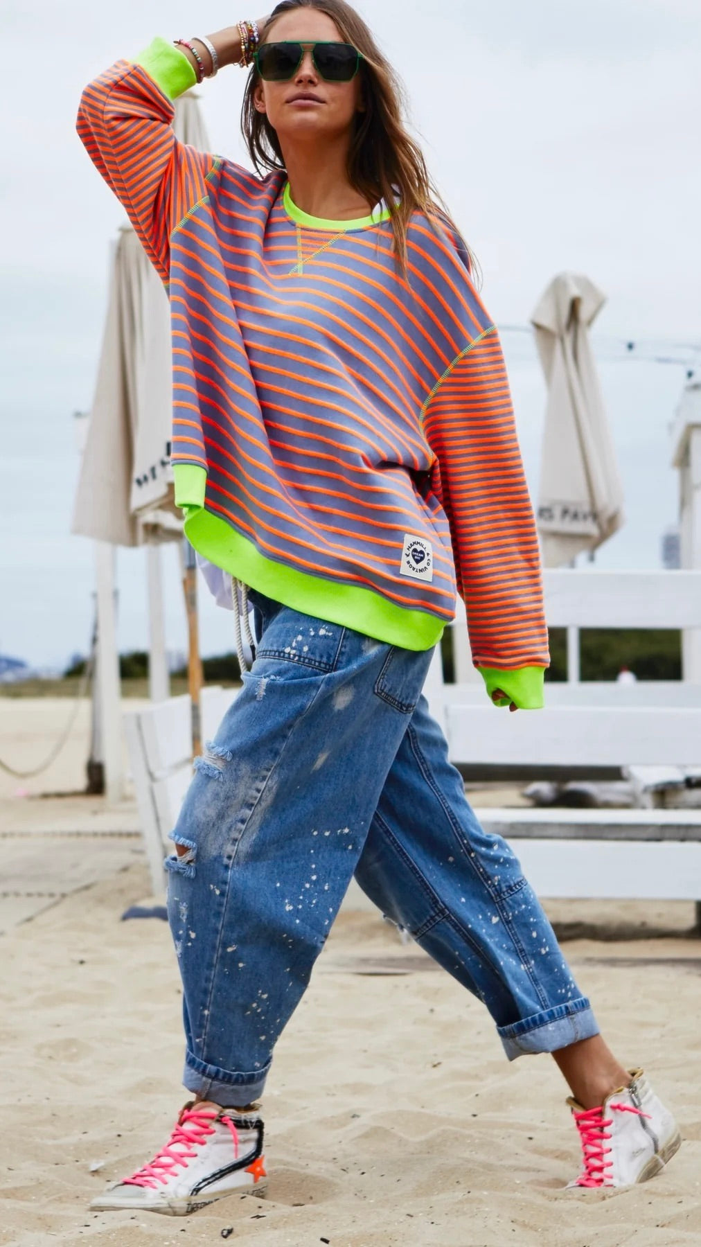 Retro Stripe Sweat Grey/Orange