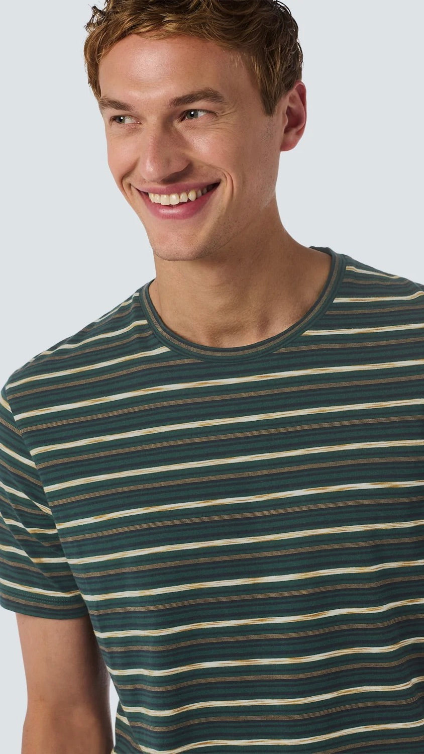 No Excess T-Shirt with Round Neck and Multicolor Stripes Dark Green