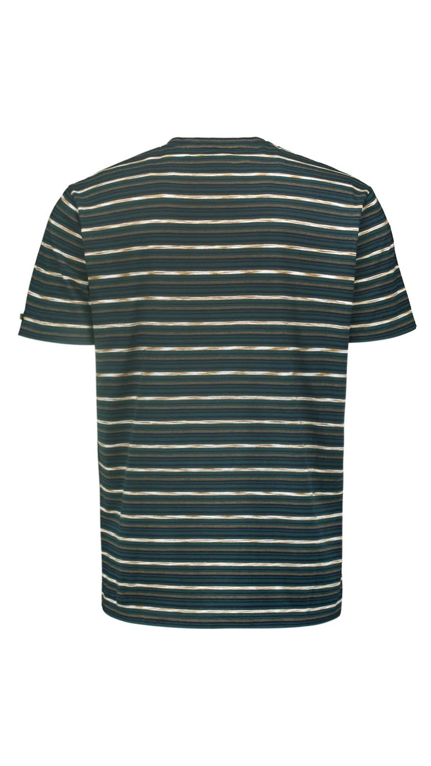 No Excess T-Shirt with Round Neck and Multicolor Stripes Dark Green