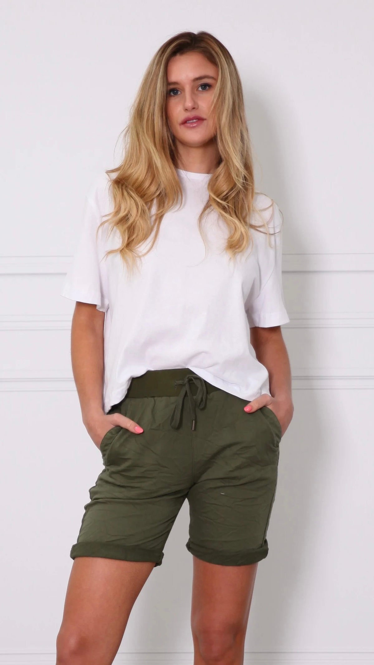 Riley Stretch Denim Shorts Khaki