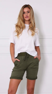 Riley Stretch Denim Shorts Khaki