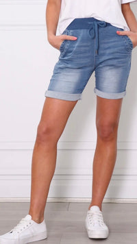 Riley Stretch Denim Shorts Lt Blue