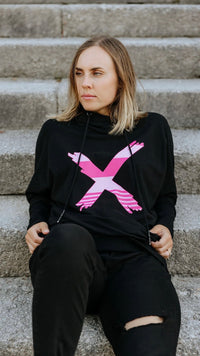 Ellen Hoodie Black with Irregular Pink Stripe X