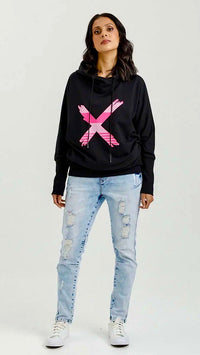 Ellen Hoodie Black with Irregular Pink Stripe X