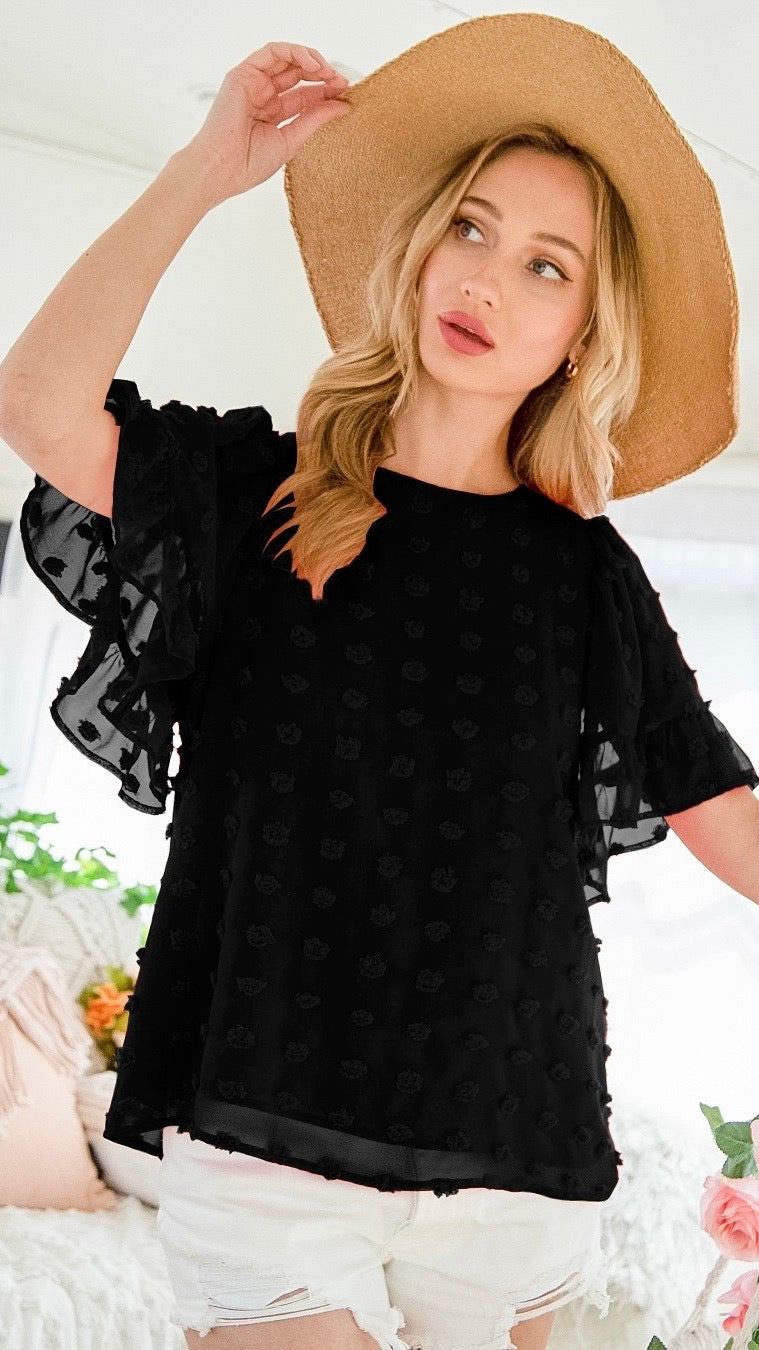 Libby Textured Dot Top Black