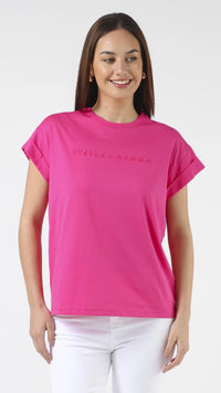 Cuff Sleeve T-Shirt Cerise Pink Embroidered Logo