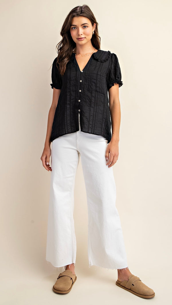 Bree Pan Collared Button Down Shirt Black