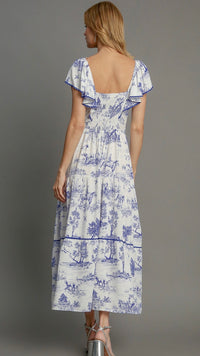 Leah Landscape Print Maxi Dress Blue