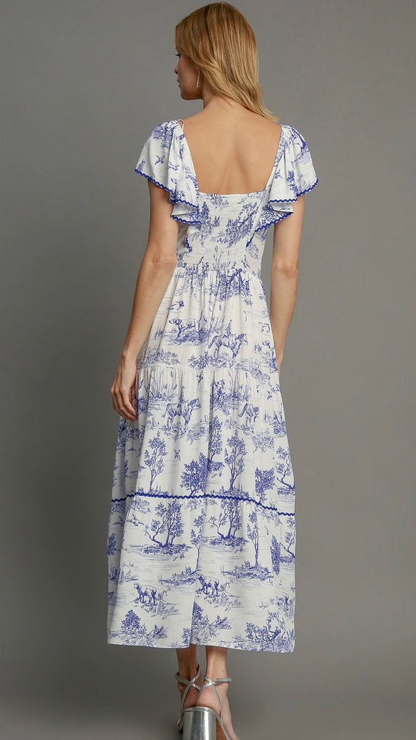 Leah Landscape Print Maxi Dress Blue