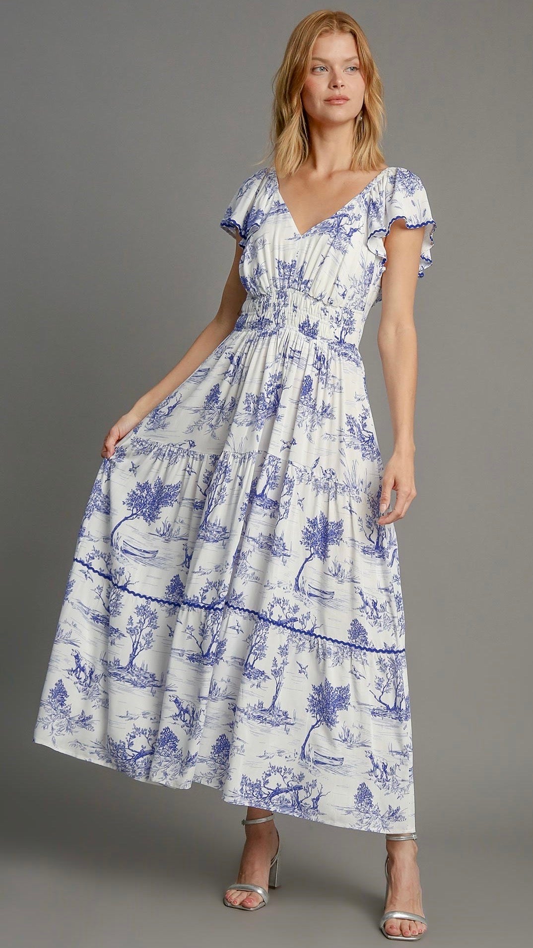 Leah Landscape Print Maxi Dress Blue