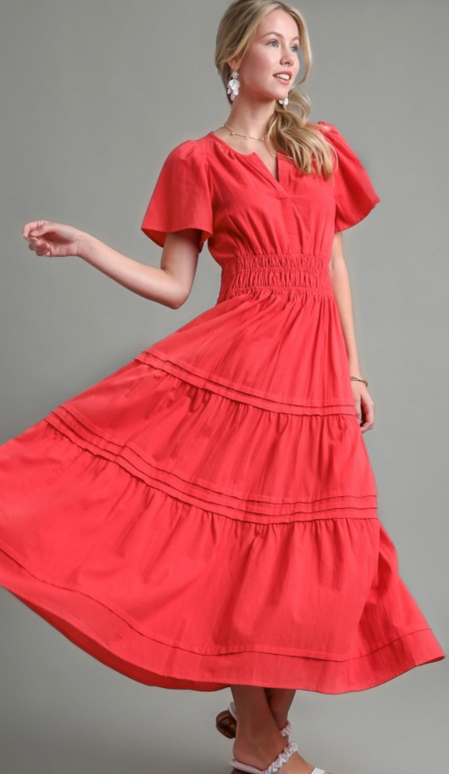 Tilly Tiered Midi Dress Cherry Red