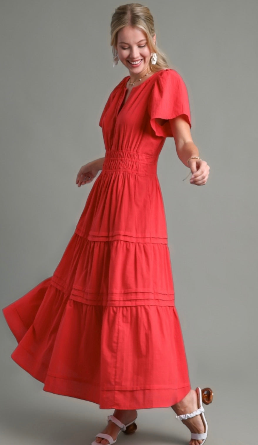 Tilly Tiered Midi Dress Cherry Red