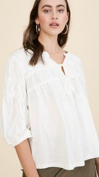 Kami Shirred Puff Sleeve Top Off White