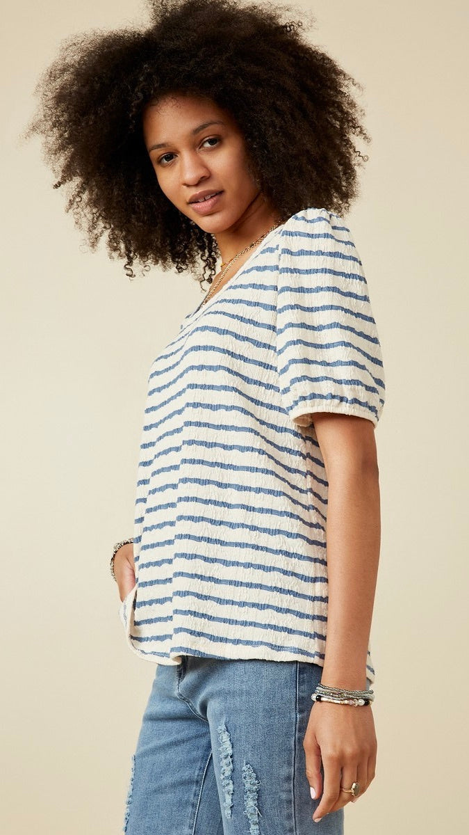 Tara Textured Top Blue Stripe