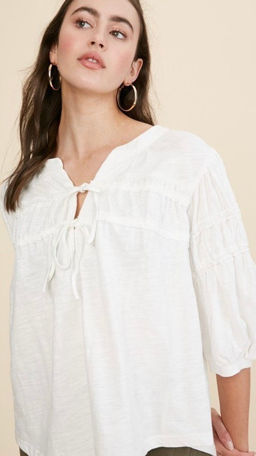 Kami Shirred Puff Sleeve Top Off White