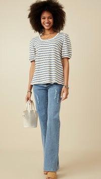 Tara Textured Top Blue Stripe