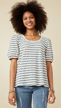 Tara Textured Top Blue Stripe