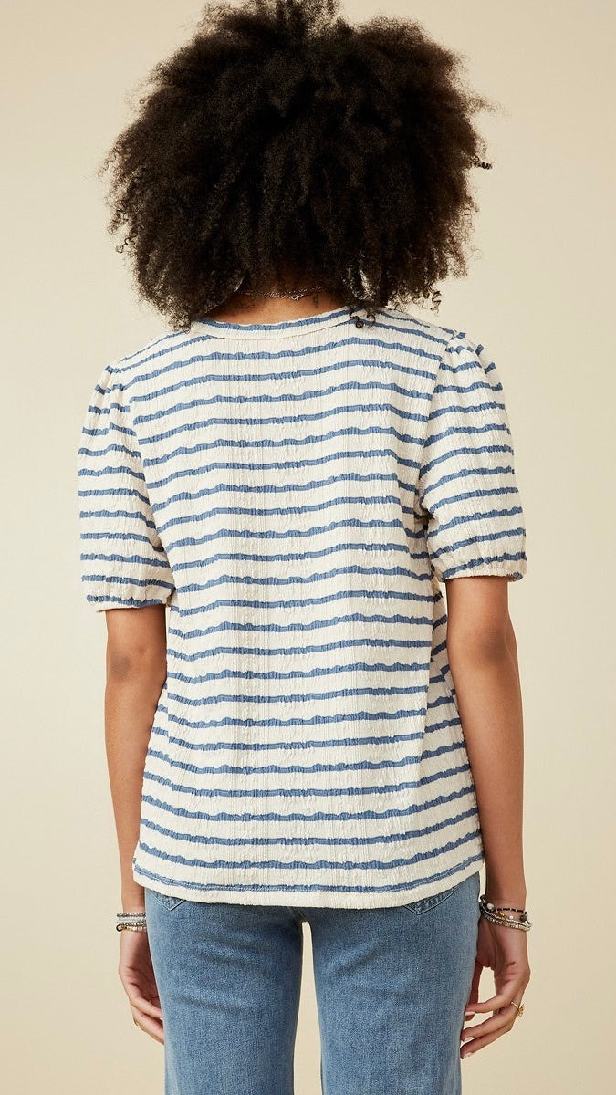 Tara Textured Top Blue Stripe