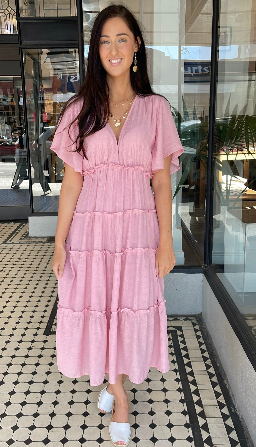 Dusty pink midi outlet dress