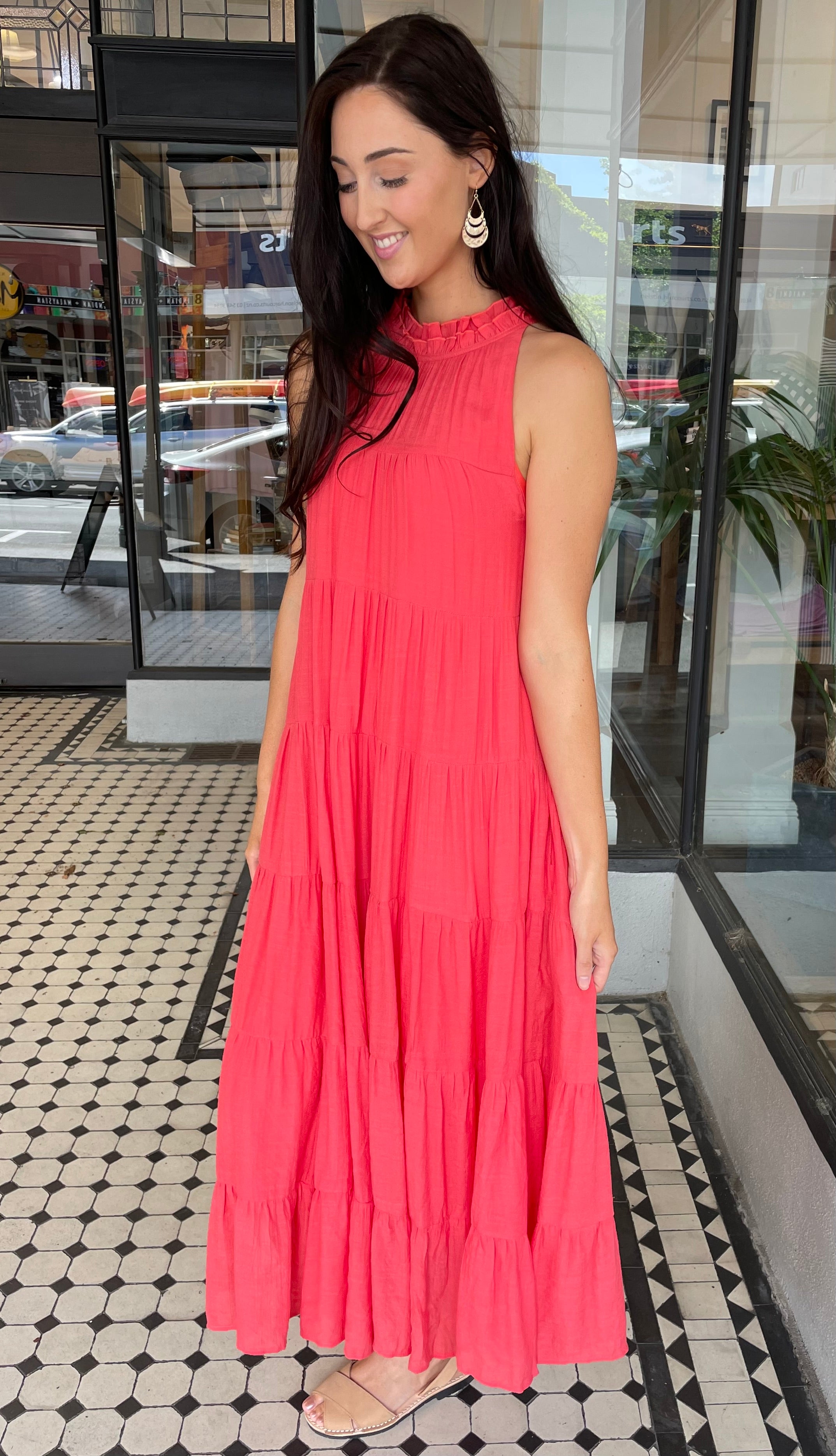 Coral red clearance maxi dress