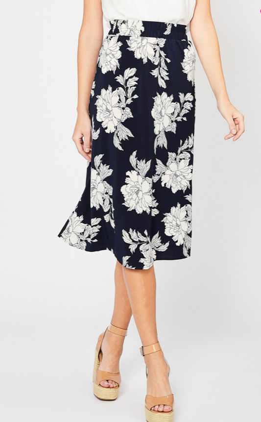 Margaret Floral Midi Skirt Navy